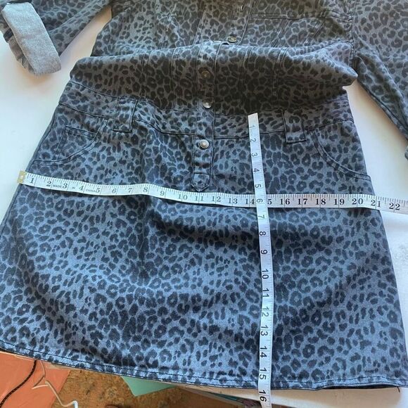 80s Vintage Denim Leopard Print Mini Dress Sz 10 Black & Grey Metal Rockerchic - Picture 5 of 13